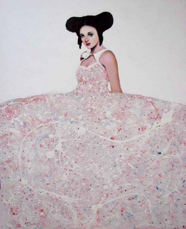 Menina en blanco y rosa - 162x130 cm